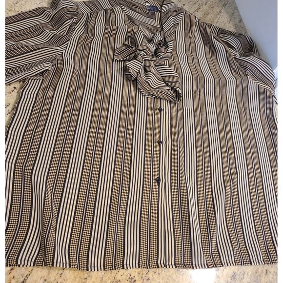 Personal II Bow Neck Blouse Striped Size XL Vtg Secretary Geek Geometric Teacher - Picture 5 of 13